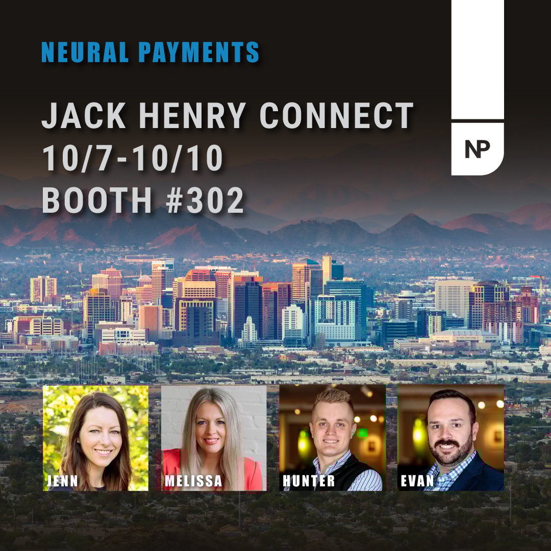 Jack Henry Connect is on its way, bringing four days of innovation, inspiration, and fun to Phoenix, October 7 – 10! Jenn, Melissa, Evan and Hunter will be at booth 302 to share our payment solutions and insights. 
#fintech #JackHenry