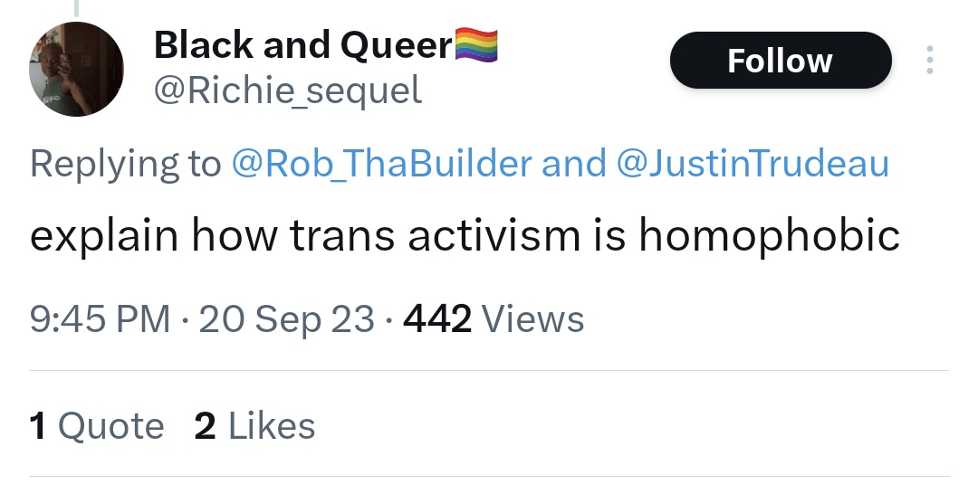 Rob_ThaBuilder's tweet image. Sure, I'll bite. In several ways, actually:

First, you understand that trans activism seeks to erase "sex" as a definable category right? After all, if any male can simply identify into the female sex simply by saying "I identify as a woman" than "sex" has no real meaning as a…