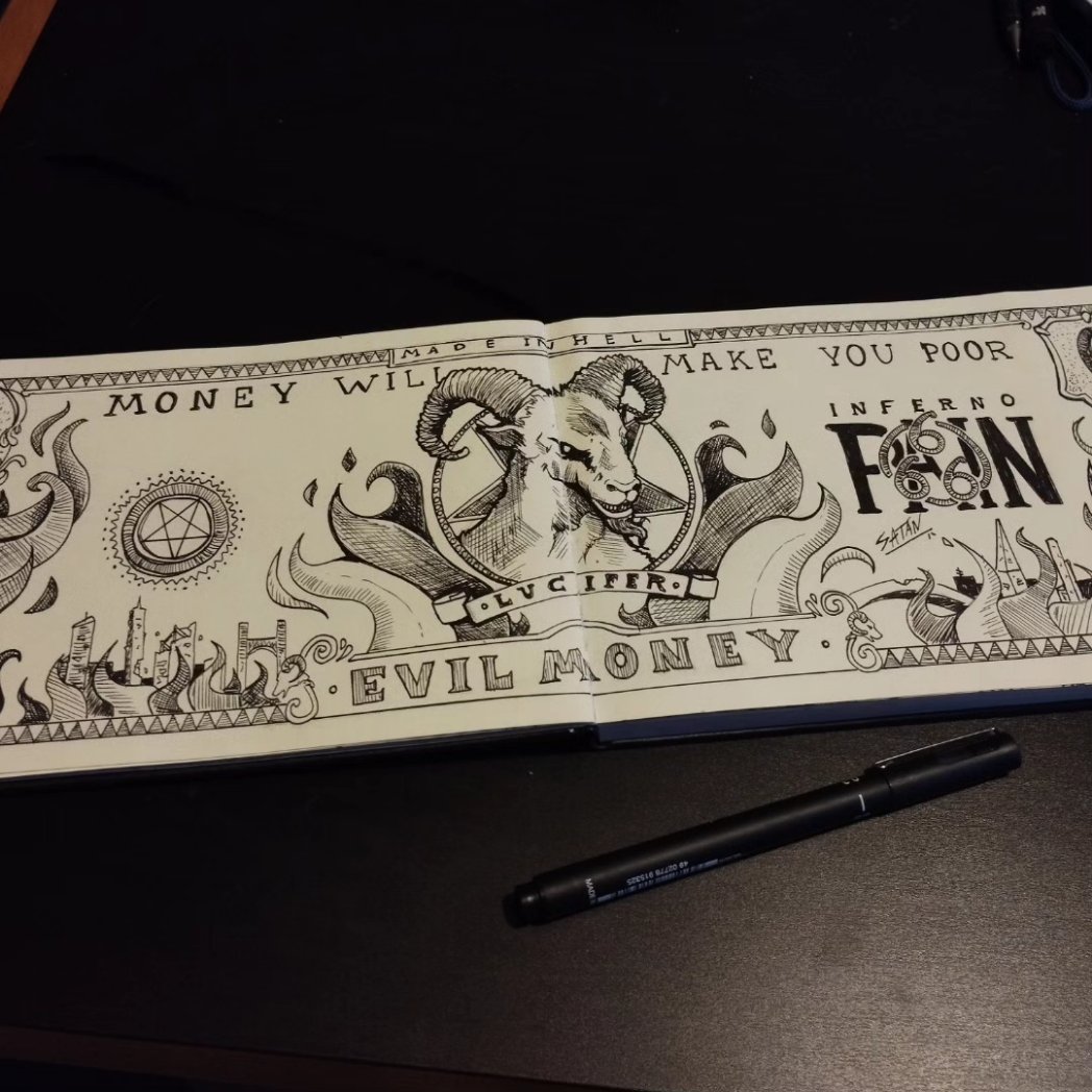 El dinero te hará pobre... Una #ilustracion que realicé en vacaciones y que acabo de terminar ahorita. 

#dollar #money #war #bussiness #hell #satan #lucifer #poor #pobreza