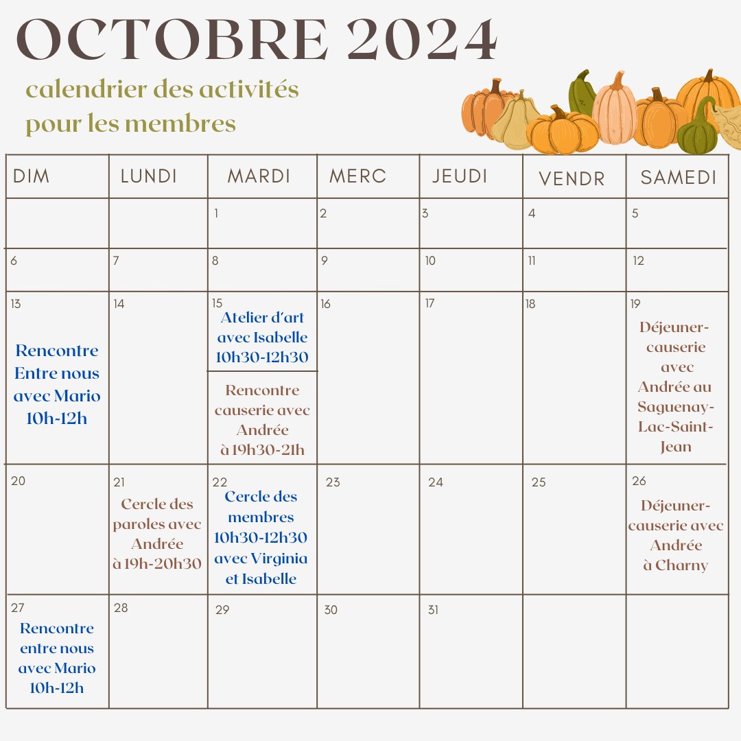 afpad's tweet photo. Bon mercredi à tous, Voici un calendrier qui contient toutes nos activités et nos rencontres pour le mois d'octobre. En vous souhaitant une bonne journée!🍁 https://t.co/aGQyX5LBSx