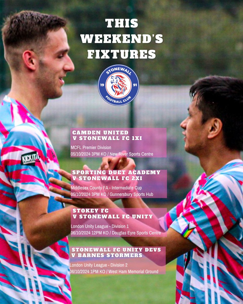 StonewallFC's tweet photo. Exciting weekend ahead with four Stonewall teams in action, including the first competitive outings of the season for our Men’s 2XI and Unity teams! ⚽💪 https://t.co/2tWgMoEvdw