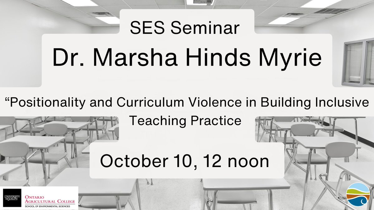 School of Environmental Sciences (@uofg_ses) on Twitter photo Excited to present an #SESSeminar in collaboration with our EDI committee.
Dr. Marsha Hinds Myrie (<a href="/uofg/">University of Guelph</a> Office of Teaching on Learning) on "Positionality and Curriculum Violence in Building Inclusive Teaching Practice".
Oct 10, 12 noon. Hybrid.
➡️ses.uoguelph.ca/events/2024/10… Excited to present an #SESSeminar in collaboration with our EDI committee.
Dr. Marsha Hinds Myrie (<a href="/uofg/">University of Guelph</a> Office of Teaching on Learning) on "Positionality and Curriculum Violence in Building Inclusive Teaching Practice".
Oct 10, 12 noon. Hybrid.
➡️ses.uoguelph.ca/events/2024/10…