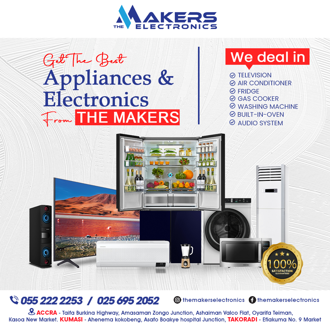The Makers Electronics Company Limited (@themakersgh) on Twitter photo Get the best appliances and electronics for your home at The Makers Electronics! We offer a wide range of products including TVs, air conditioners, fridges, gas cookers, washing machines, built-in ovens, and audio systems.  Enjoy quality products and excellent customer service. Get the best appliances and electronics for your home at The Makers Electronics! We offer a wide range of products including TVs, air conditioners, fridges, gas cookers, washing machines, built-in ovens, and audio systems.  Enjoy quality products and excellent customer service.