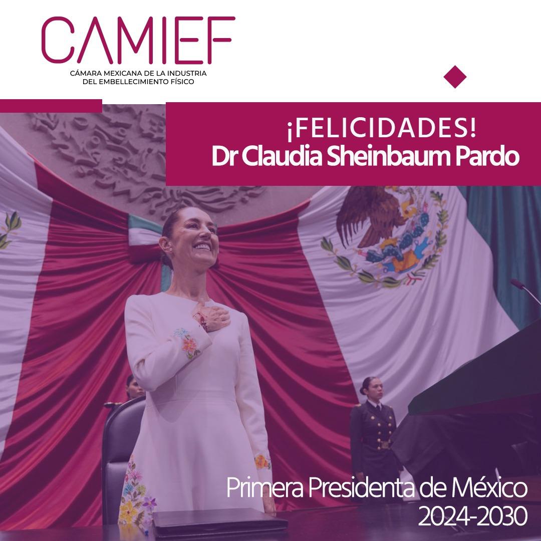 CAMIEFMX's tweet image. @CAMIEFMX  Felicita a la @Claudiashein, primera mujer Presidenta de la República Mexicana. Estaremos apoyando su gestión  para que sea un periodo de crecimiento económico, social y fortalecimiento de las empresas de nuestro sector mayoritariamente dirigido por mujeres.
