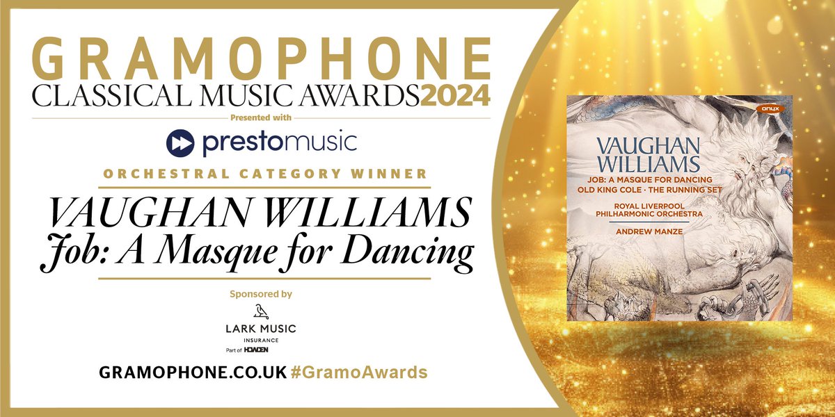 Gramophone's Orchestral Award, sponsored by Lark Music, is presented to Andrew Manze and the RLPO for their album of Vaughan Williams’s music on the Onyx label @lark_mi <a href="/liverpoolphil/">Royal Liverpool Philharmonic</a> #GramoAwards gramophone.co.uk/awards