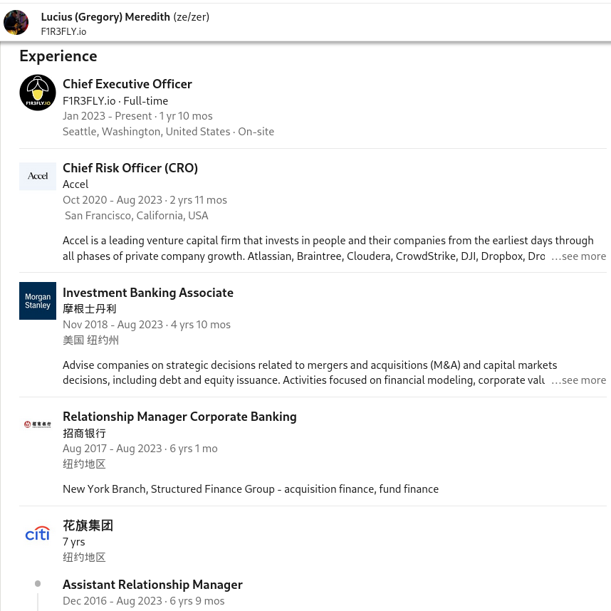 whorenixtrollop's tweet photo. 🚨 Former #RChain president Lucius (Gregory) Meredith has scrubbed all traces of his involvement with @rchain_coop from his LinkedIn! Now it’s filled with fake listings. After scamming $REV holders & failing to deliver a working RNode, this says it all. ⚠️#crypto #blockchain https://t.co/8ZlhENowbk