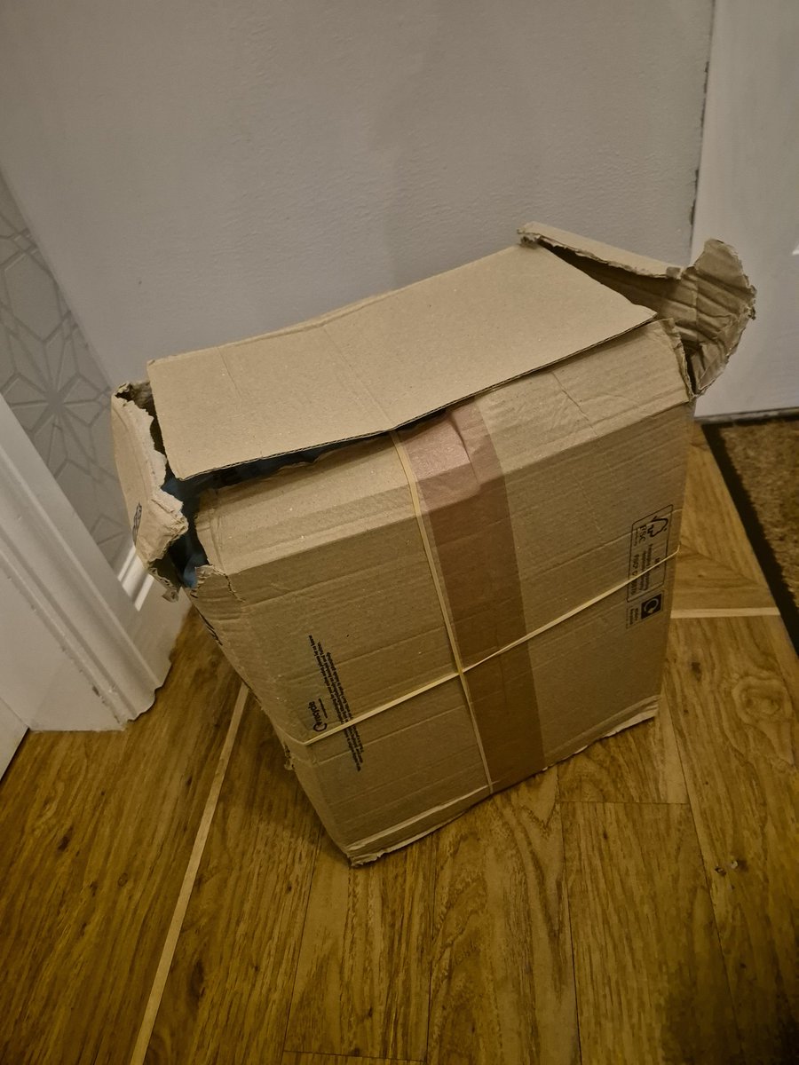 emblixo's tweet image. @BootsUK is this an acceptable way to receive a parcel? Battered box that was torn on both sides and elastic banded up. To add to that half my order is missing but my email says it was shipped and delivered. Not acceptable. Now what do I do ?!