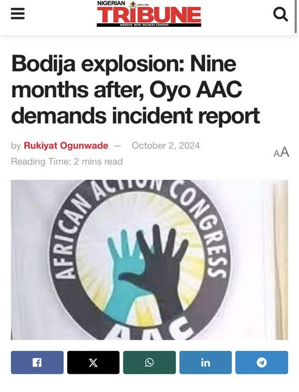 We can’t forget. <a href="/seyiamakinde/">Seyi Makinde</a> must release the incident report to the public. The people of Nigeria must know who the bombers or illegal miners are, their sponsors etc. 
7 days starts now! 

tribuneonlineng.com/bodija-explosi…

#EndBadGovernanceInNigeria