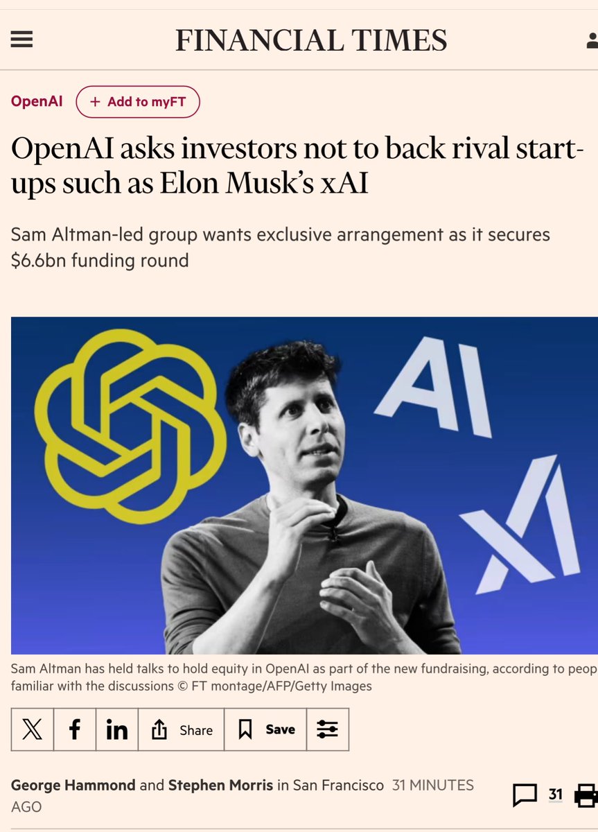 Al hilo de esta noticia sobre el cierre de la anunciada ronda de $6B de Chat GPT a $150B de valoración, ¿cuántas veces hemos discutido, en los pactos de socios, la inclusión de una prohibición a los fondos de venture de invertir en competidores?

Desde el punto de vista del