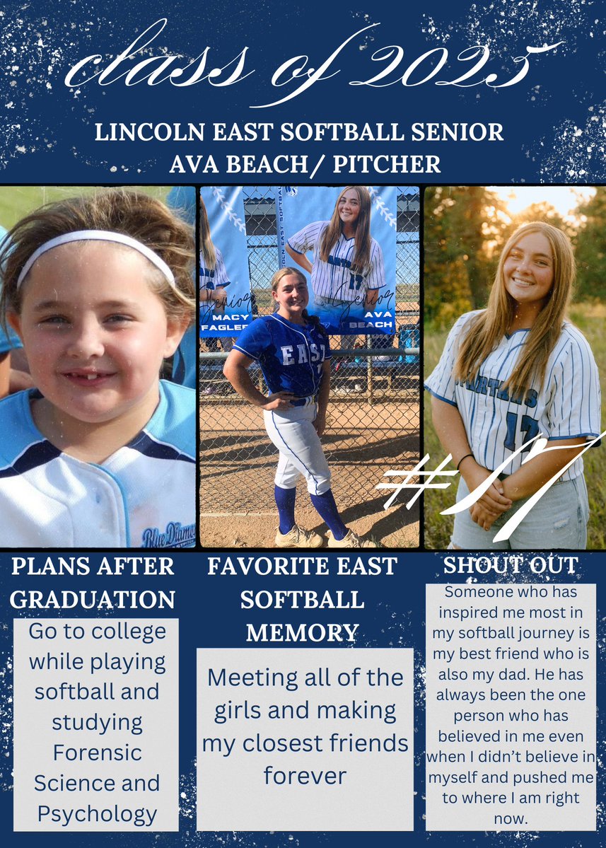 EastHighSBall's tweet photo. 💙🥎 Senior Week Shoutout! 🥎💙
#17 Pitcher Ava Beach https://t.co/dsa3LXOm4Q