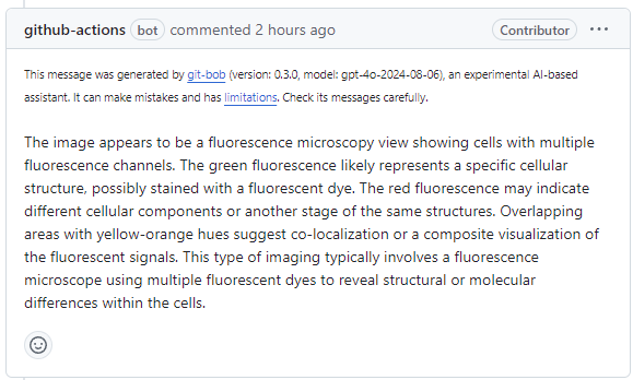 #gitbob 0.3.1 is out and as an experiment, I'm opening it for #BioImageAnalysis support requests to the public. 🫵 Let's guide the #AIassistant together to analyse your image. 😃 github.com/haesleinhuepf/…
How it works 🧵: 1. Upload an image and ask an initial question: