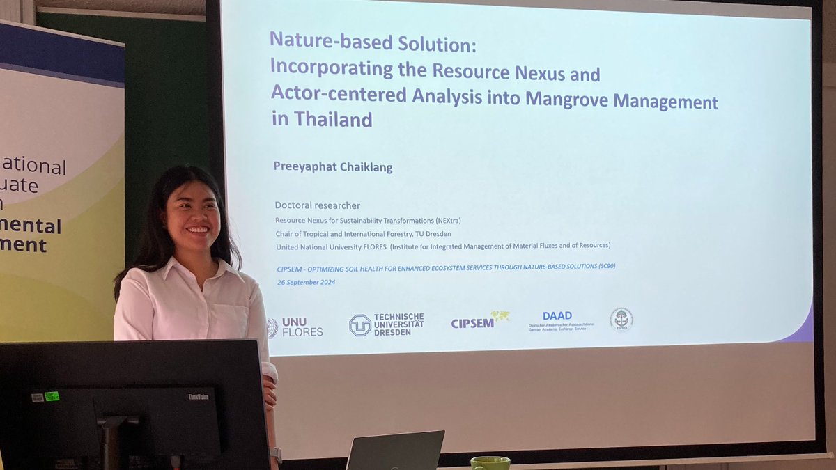 UNUNexus's tweet photo. UNU-FLORES doctoral researcher, Preeyaphat Chaiklang, shared insights on #mangrove ecosystems & Nature-based Solutions at #CIPSEM - @tudresden_de short course, attended by 22 global participants from government, NGOs, & academia. https://t.co/yvI6jJHzlY