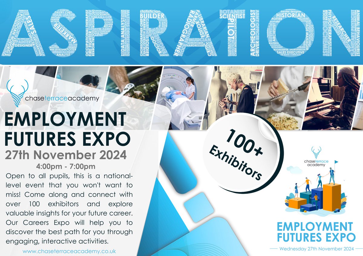 Our Employment Futures Expo is Fast Approaching!
Open to all pupils, the event will feature engaging, interactive activities to help you discover the best route to your future success. 
Find out more here: shorturl.at/ouFdn