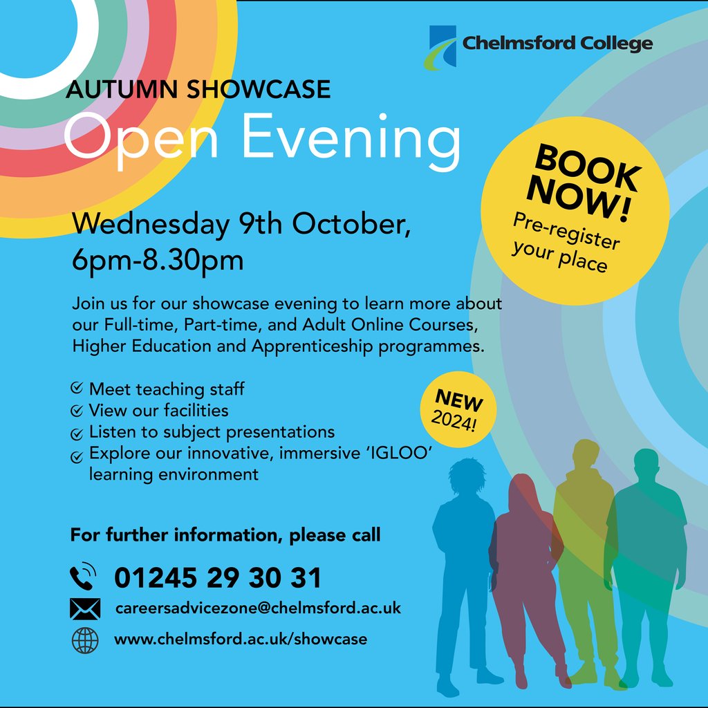 📢1 week until we open our College doors so you can experience all that we offer😁

Be sure to reserve your spot now at: chelmsford.ac.uk/showcase

#showcase #openevening #collegeoptions #essex