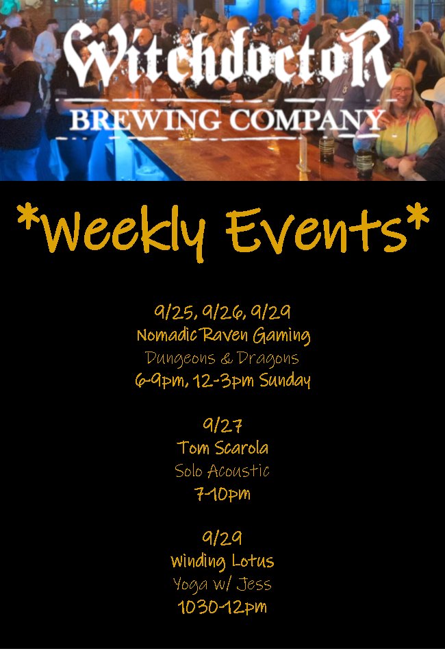 WitchdoctorBrew's tweet image. #weeklyevents #geekedtrivia #music #musictrivia #trivia #dungeonsanddragons #draftbeer #canbeer #witchdoctorbrewing #thecureforwhatalesyou #factorysquare #livemusic #acousticrock