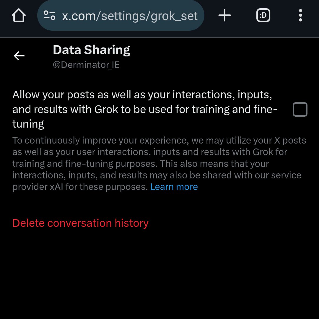 In case you haven't heard, like me, you probably want to go here and disable the setting that lets Elon use your data to train Grok

x.com/settings/grok_…