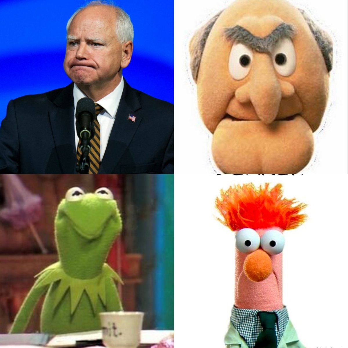 JoeUnleashed's tweet photo. One of these is puppet comedic character whose mouth is moving but someone else is talking... the other three are muppets. @elonmusk @PlanetTyrus @KatTimpf @Gutfeldfox @realDonaldTrump https://t.co/BTLtiDOtHq