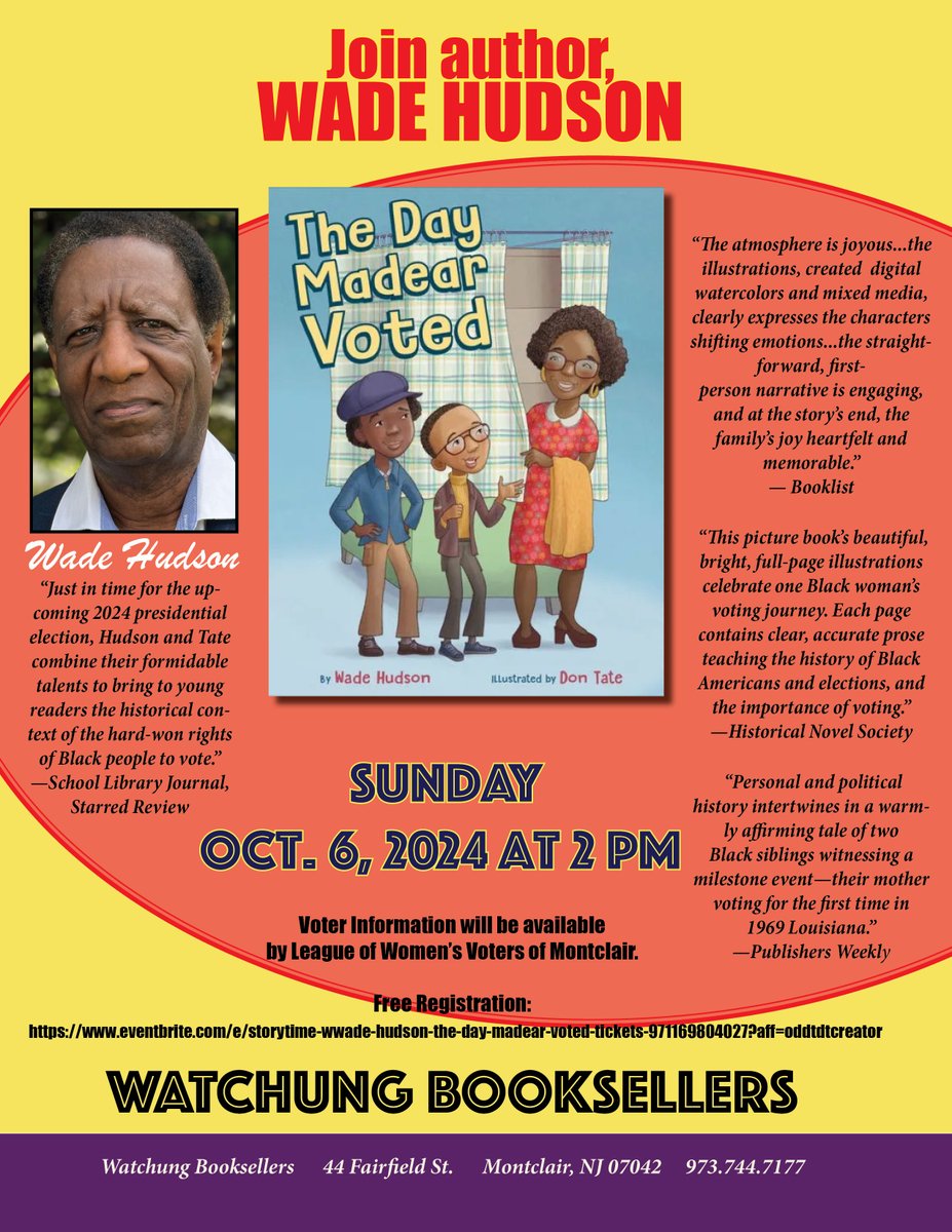 hudsonwade's tweet image. I am looking forward to sharing this Sunday at 2:00 PM at Watchung Booksellers in Montclair along with the League of Women Voters of Montclair. if you&apos;re in the area, join us!