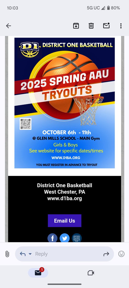 Great AAU opportunity for the spring. Tryouts starting October 6th @ The Glen Mills School. Boys and girls 4th-11th grade. Register online at d1ba.org