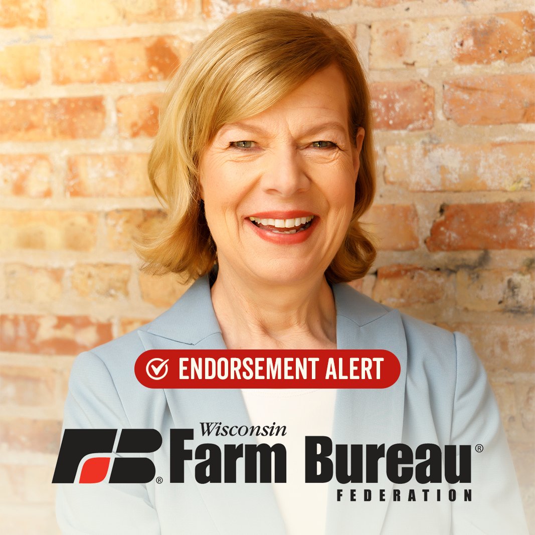tammybaldwin's tweet photo. I am so proud to receive the endorsement of the @WIFarmBureau. Our farmers do so much for our state—and I’ll keep fighting to ensure their voices are heard in Washington.

You have my word. https://t.co/fi1tvnBplL