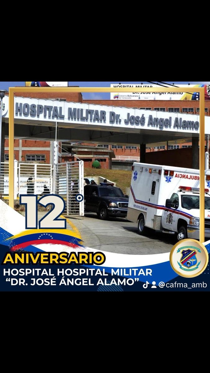 #02Oct// El GB. Rafael José Rojas Pérez, Director, junto a la Gran Familia CAFMA, se complacen en Felicitar a los Hombres y Mujeres que conforman el Hospital Militar Dr. José Ángel Álamo, por arribar a su 12° Aniversario.

#HonorVoluntadYEficiencia
#EnAlasVenceremos
#FANB