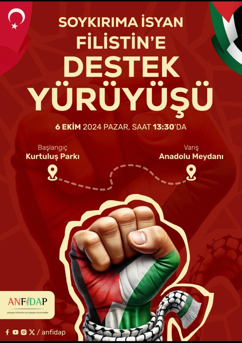 Hadi bunu duymayanlara duyuralım mı?

Soykırıma isyan,
Filistin'e destek yürüyüşü.

🗓 6 Ekim Pazar
⏰ 13:30
📍 Kurtuluş Parkı ➡ Anadolu Meydanı

Filistin'e destek için orada olacağım.