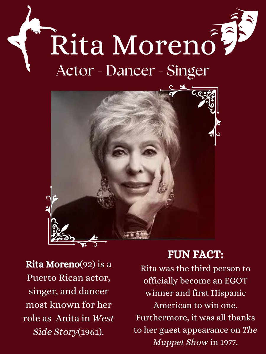 Here is one of the posters that was produced by Rho Kappa to promote Hispanic Heritage Month.  Learn more about the great Rita Moreno.