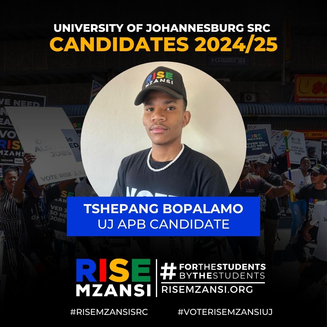 RiseMzansiYouth's tweet photo. #RISEMzansi is excited to introduce the candidate for the University of Johannesburg (APB) Student Representative Council, Thsepang Bopalamo.
Make sure you vote Rise Mzansi on the 9-11 October 2024.
#RiseMzansiSRC #RiseMzansiUJ #UJSRC #VoteRiseMzansiUJ https://t.co/30CiBdh17I