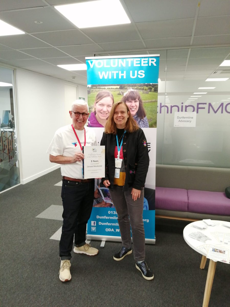 DA_WestFife's tweet photo. Congratulations to our latest long serving #Volunteer, Donald MacKenzie, who was presented with his certificate by oor Margaret 📜

He has been matched with his advocacy partner for five years and works at our local @TechnipFMC 💙💛
#CitizenAdvocacy https://t.co/UPHV8OAXvN