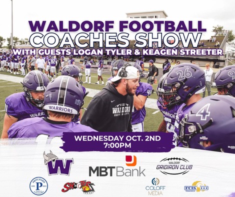 wu_football's tweet photo. 🏈Tune in tonight for the Waldorf Football Coaches Show hosted by the Waldorf Gridiron Club!🏈

🟣Join Head Coach Tyler Chapa with a recap of last week's game and a look into this week's matchup vs Midland University🟣

 📍Watch on Facebook Live (Waldorf Football or KIOW. com)📍 https://t.co/FzLCl71TfE