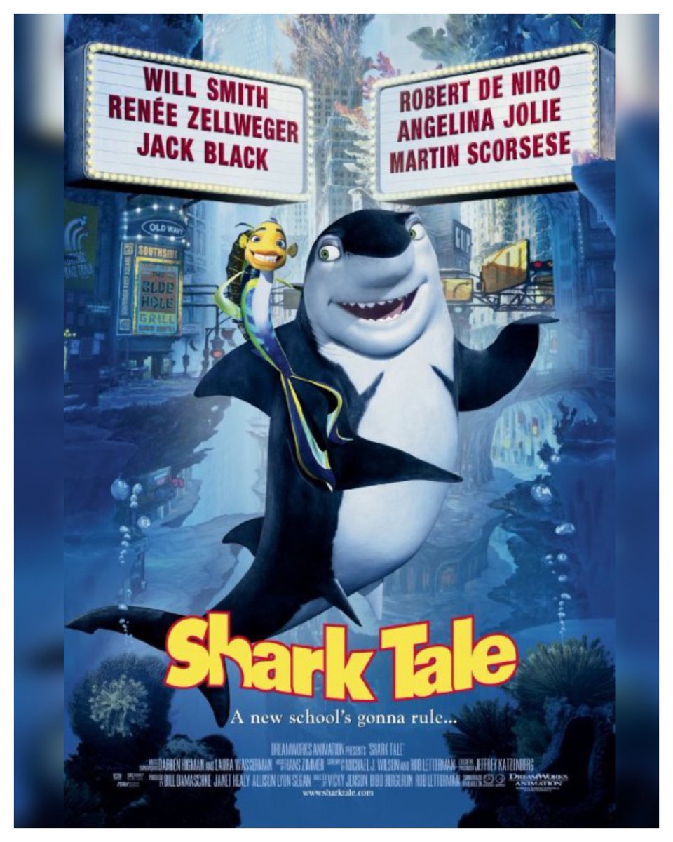 WreckLeaguePod's tweet photo. 20 Years #SharkTale Starring: #WillSmith #RobertDeNiro #RenéeZellweger #JackBlack #AngelinaJolie #MartinScorsese #ZiggyMarley #DougEDoug #MichaelImperioli #VincentPastore Directed By: #VickyJenson #BiboBergeron and #RobLetterman #DreamworksAnimation 🦈
#WreckLeaguePodcast https://t.co/NTpL8u8EtG