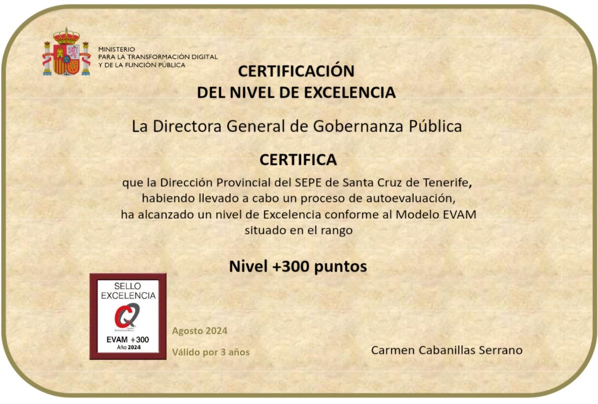 ceoetenerife's tweet photo. Desde CEOE Tenerife queremos expresar nuestras sinceras felicitaciones a la Dirección Provincial del @empleo_SEPE dirigida por María Isabel García Cabrera, por haber recibido la Certificación del Nivel de Excelencia otorgado por la Directora de Gobernanza Pública ¡Enhorabuena! https://t.co/BgcMJQUBoK