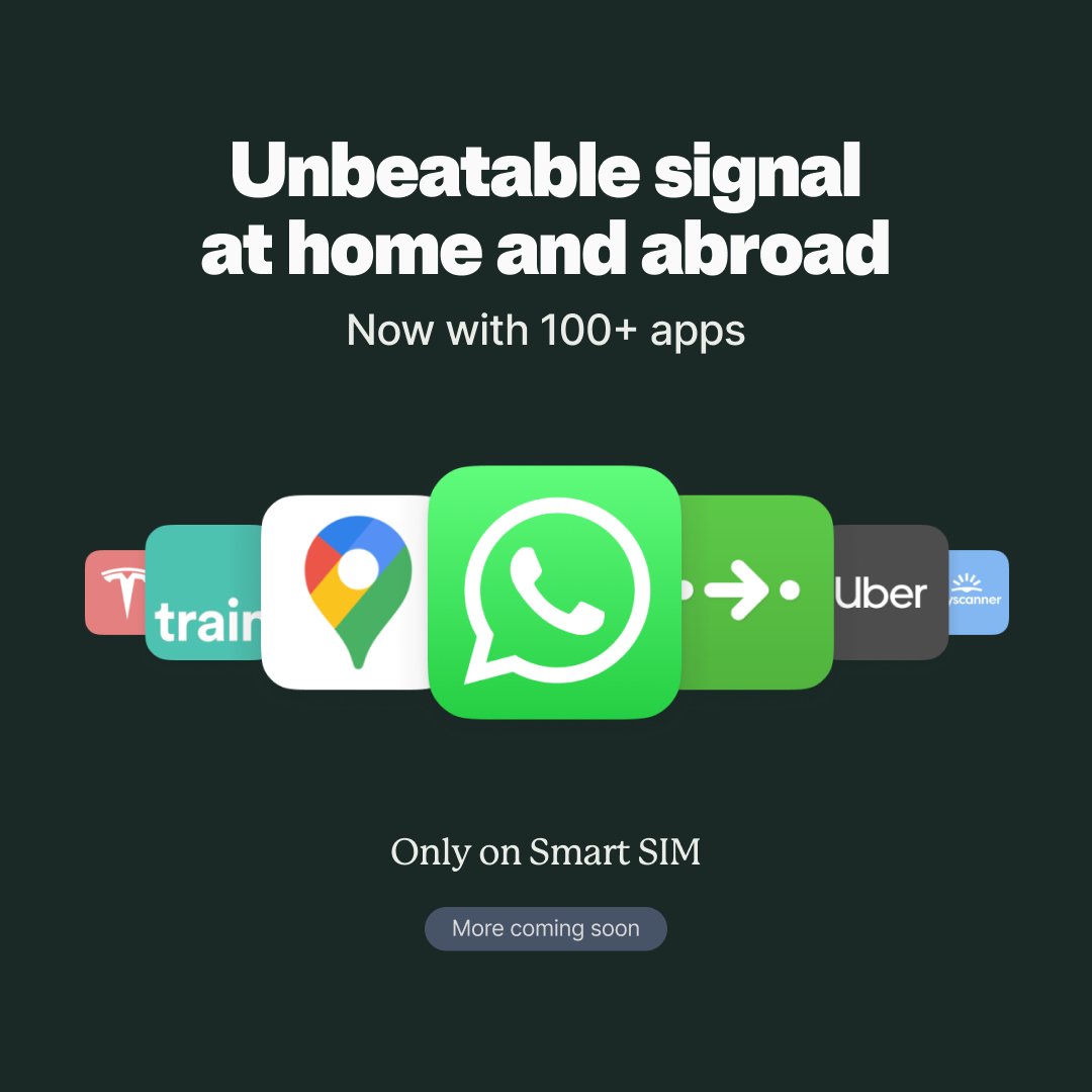 100.

The number of points in a perfect score. The percentage of a fully charged battery. And now the number of apps (and counting) on Smart SIM 😎