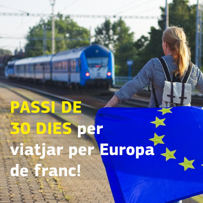 ComissioEuropea's tweet photo. La propera ronda de #DiscoverEU està oberta. 

📅  Sol·licita-ho abans del 16 d'octubre
🎫 Tindràs un abonament de tren 🚅 de 30 dies per explorar Europa si ets:

🔹 Nascut el 2006
🔹 Ciutadà o resident de 🇪🇺 o 🇮🇸, 🇱🇮, 🇲🇰, 🇳🇴, 🇷🇸 o 🇹🇷