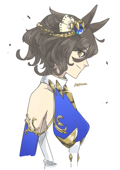 ん?あぁ…すまない。いまカレンチャンのこと考えてた。#オリジナルウマ娘 