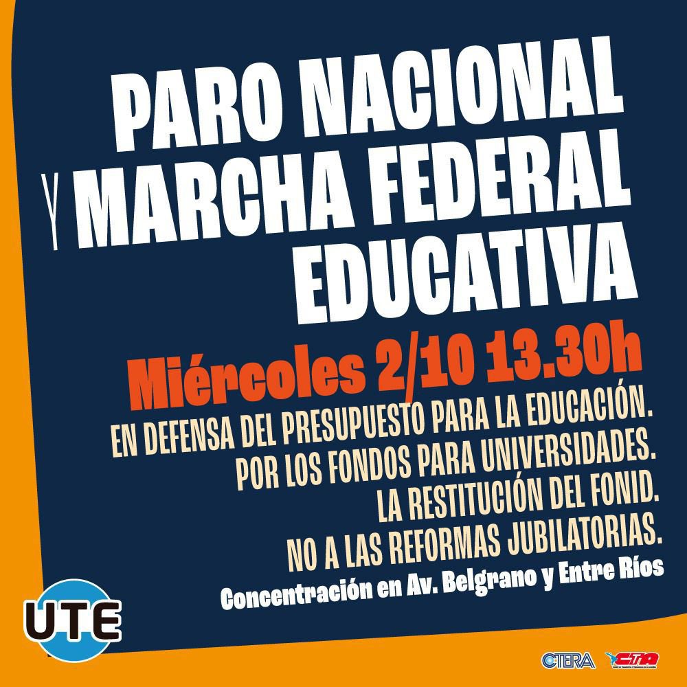 Paro y marcha. Nos vemos en las calles defendiendo la educación pública!!!