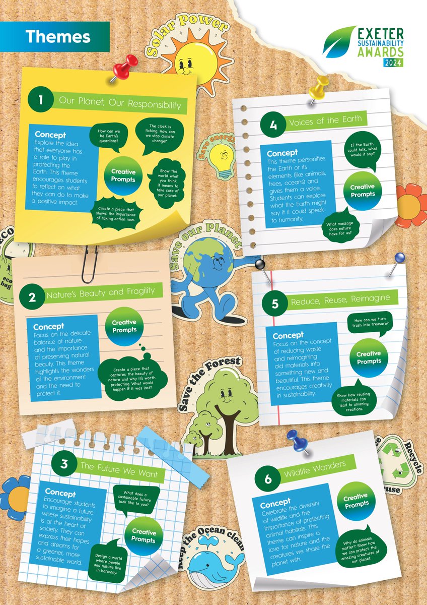 We want to hear from young people about why the environment and its future is important to them and their ideas for living and working more sustainably. 
For more information on the competition and the themes please visit exetersustainabilityawards.co.uk/green-ideas-yo…
