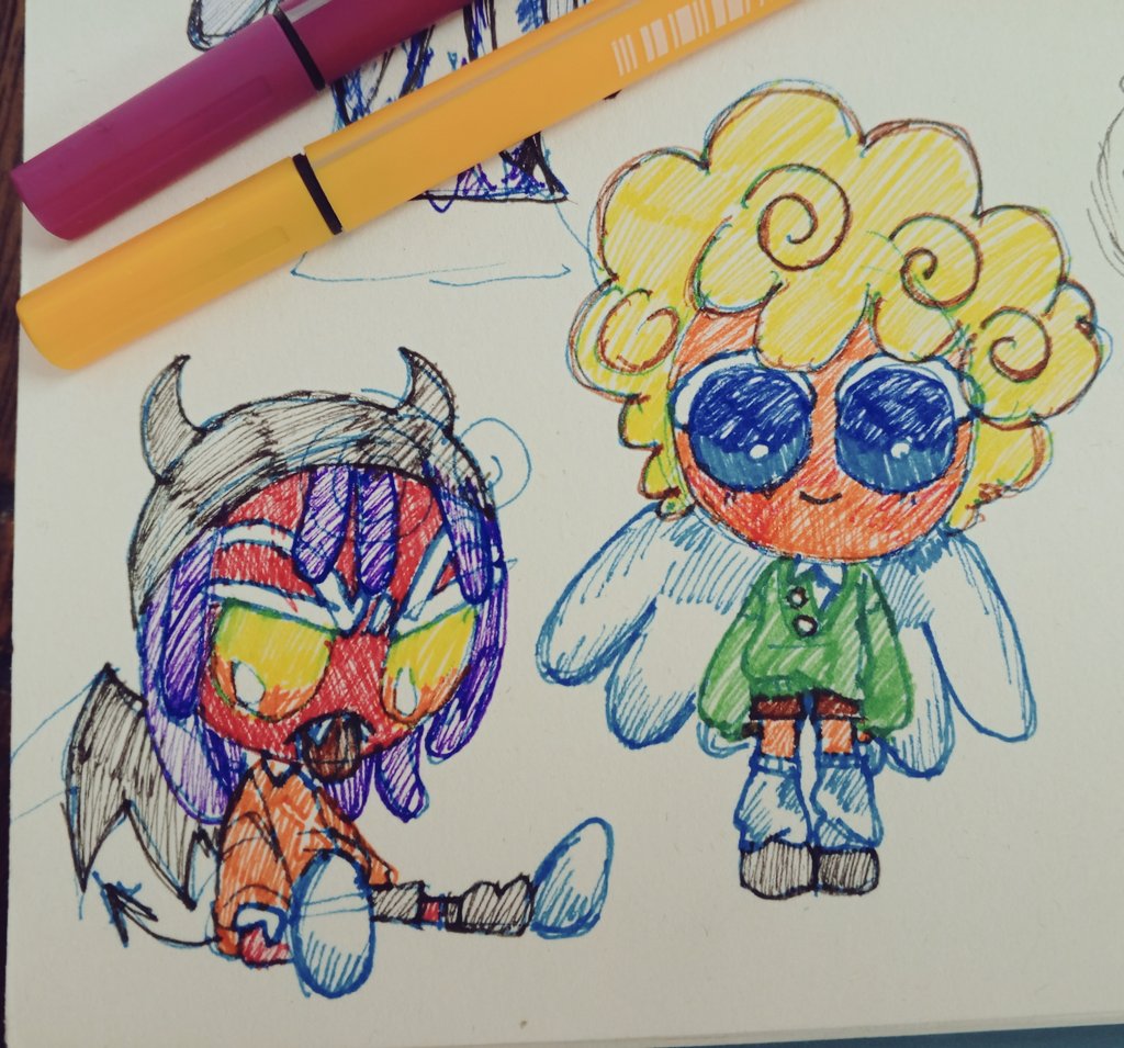Devil cookie &amp; angel cookie i drew in class instead of paying attention