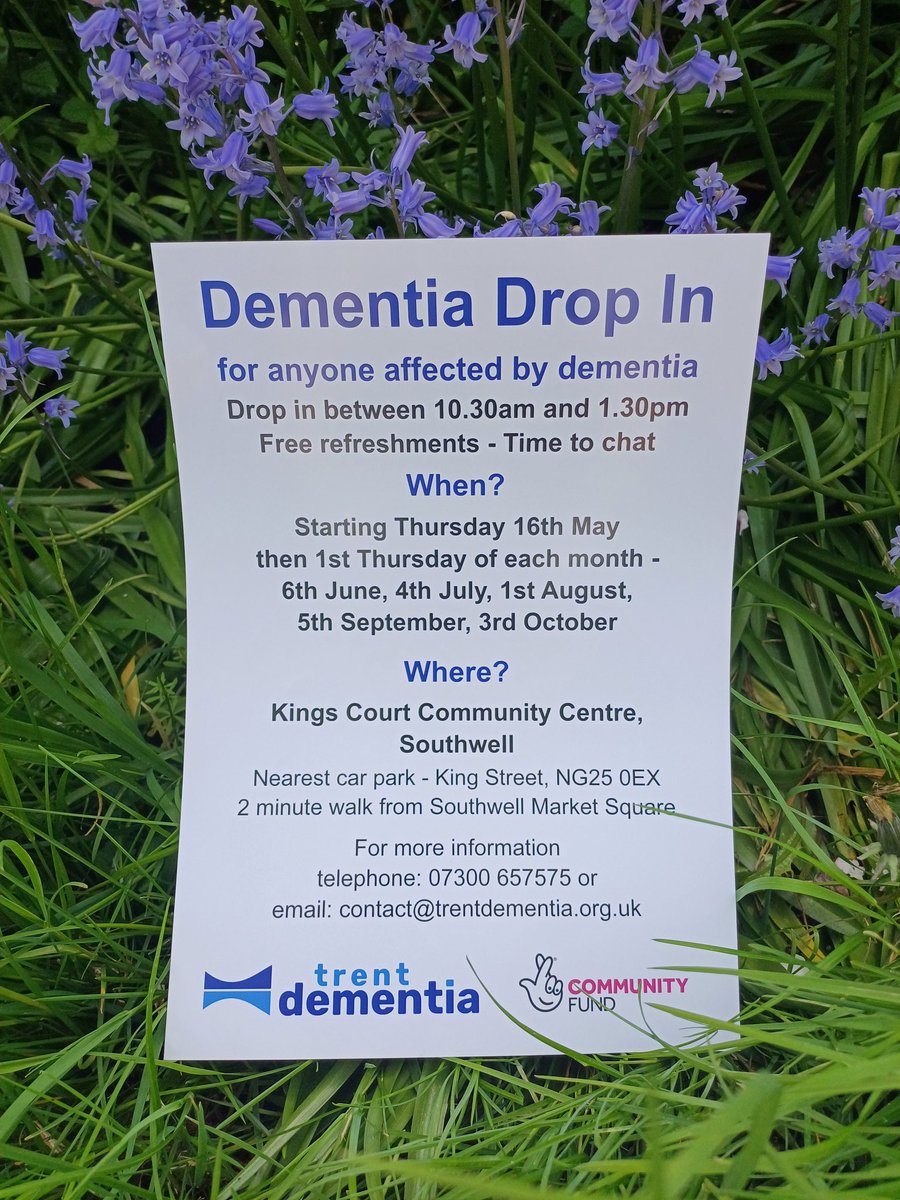 It's our #Dementia Drop In at Kings Court Community Centre in #Southwell tomorrow.

Anyone affected by #dementia is welcome to join us. Drop in between 10.30am and 1.30pm for warm drinks, cake and other treats and the chance to meet other people in similar situations.