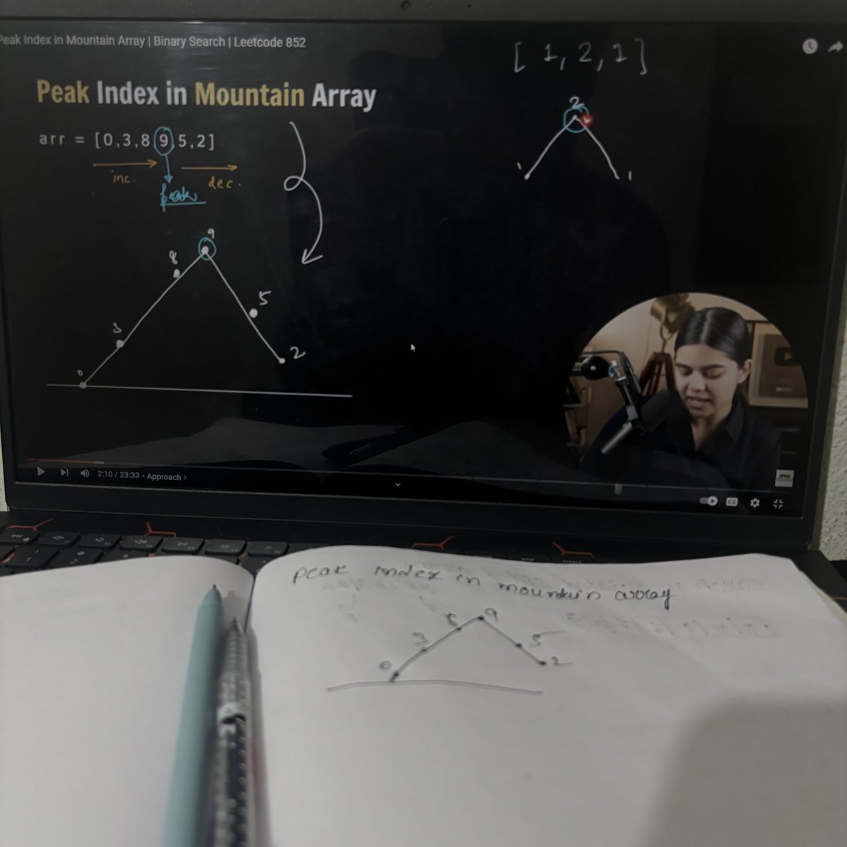 mr_hemanth09's tweet image. Day{17}=Studying the Peak Index in a Mountain Array 🏔️🔍. Using binary search to find the peak efficiently! Learning more about this pattern and problem-solving one step at a time. 💡💻 #DSA #PeakIndex #BinarySearch #LeetCode #TechLearning