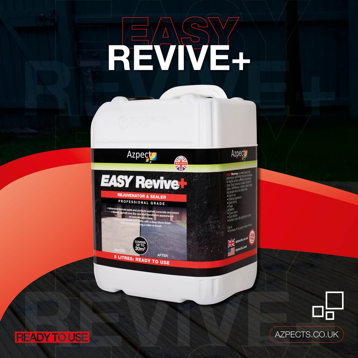 AzpectsLtd's tweet image. For those looking to rejuvenate their driveway or pathway, our EASYRevive+ is the ideal solution. Its advanced formulation effectively seals and protects asphalt, concrete, and stone while also restoring the deep black hue of tarmac and asphalt surfaces.

#EASYSeal #Azpects