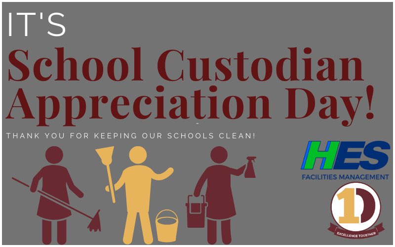 October 2nd is Custodian Appreciation Day! Please help us recognize our hard-working custodians who help keep our schools and workplaces clean &amp; sanitary! We are thankful to have these amazing custodians on our 1Dawson team!