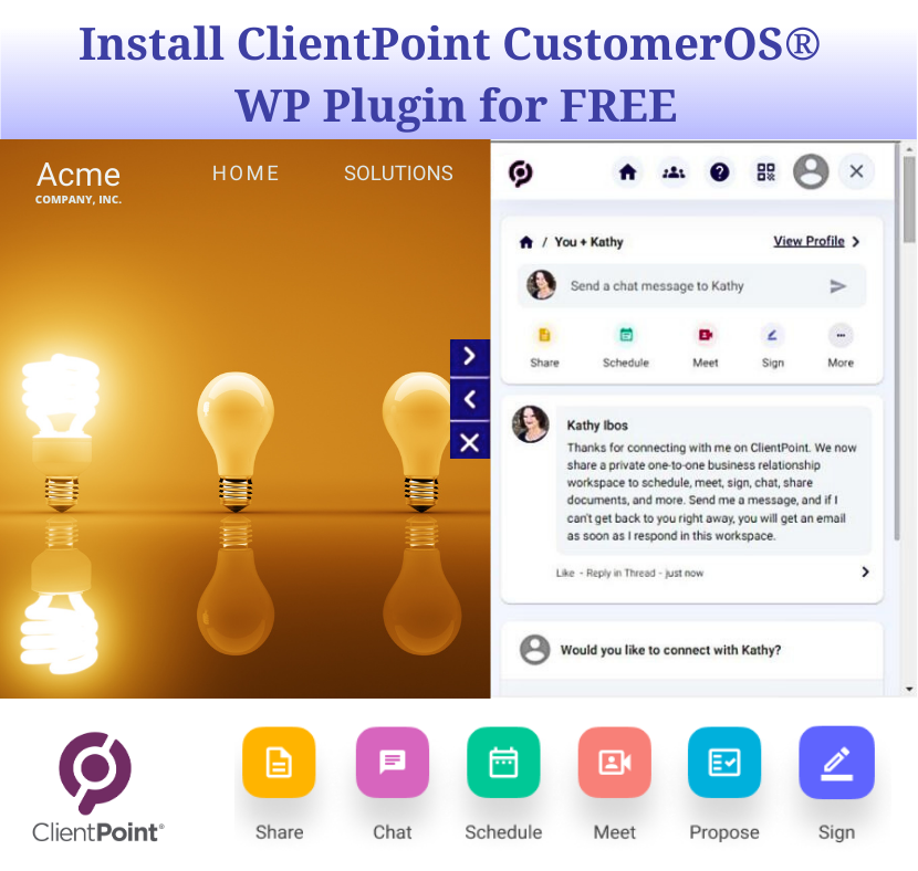 ClientPoint's tweet image. Have you seen this FREE Wordpress Plugin yet? 👩‍💼 Elevate your customer/sales support with the ClientPoint #CustomerOS Plugin ! Enhance visitor engagement, message, schedule video meetings, share documents, e-sign etc. with one click
🌟 Install it today: support.clientpoint.net/hc/en-us/artic…