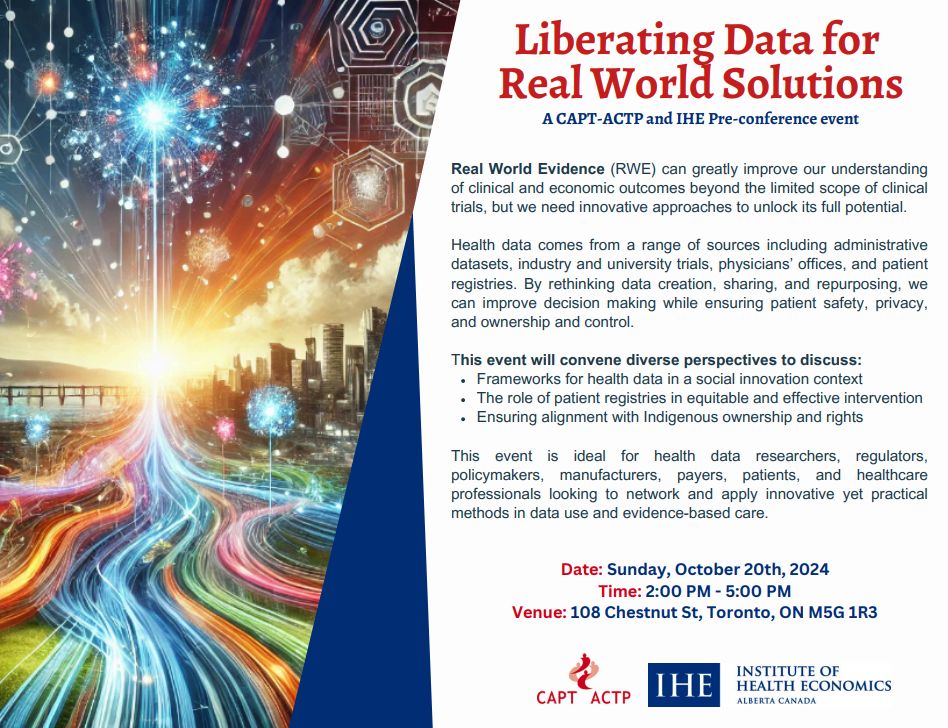 Details Below: Join us in Toronto, October 20th, before the CAPT Conference for multi-faceted, pragmatic conversations about data &amp; real world evidence <a href="/IHE_Canada/">IHE Canada</a> . PSA: TCS Marathon is the morning of, while roads will be reopened for the afternoon PSA for logistical planning!