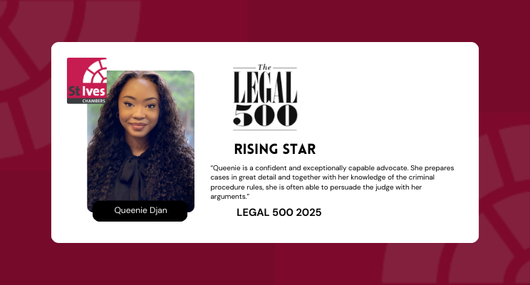 Congratulations to Queenie Djan who has been ranked as a Rising Star in the Legal 500 2025 directory.

To view their profile please visit: stiveschambers.co.uk/barristers/que…