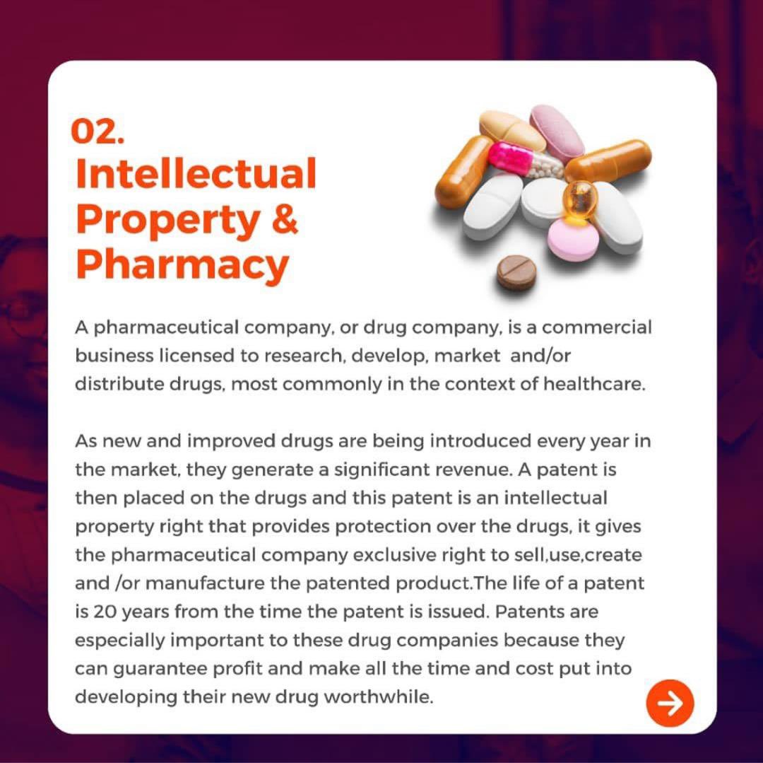 AbuadIPClub's tweet photo. ‘How does IP relate to my area of interest?’
Day two!🥰

Patents, trademarks, designs and trade secrets are crucial IP rights that enable biotechnology and pharmaceutical companies to safeguard their inventions and maintain competitive advantages. https://t.co/rkQOh0b9LO