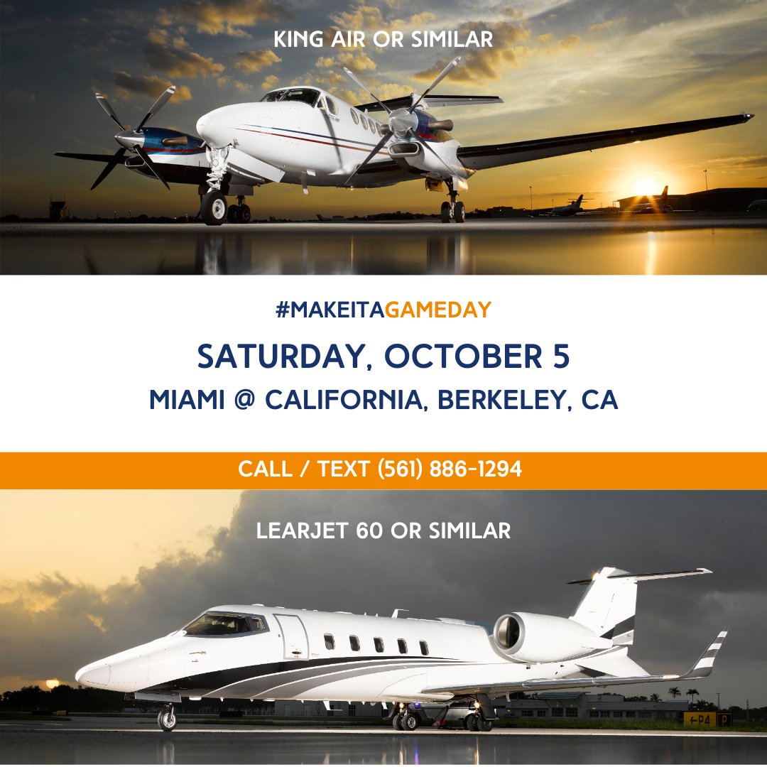 🏈✈️ 𝗪𝗲 𝗟𝗼𝘃𝗲 𝗖𝗼𝗹𝗹𝗲𝗴𝗲 𝗙𝗼𝗼𝘁𝗯𝗮𝗹𝗹! PRIVAIRA offers a Game Day Special Round-trip Private Jet Service with various aircraft options accommodating up to 8 passengers!​

🔗 To inqure call/text (561) 886 - 1294​
#MakeItAGameDay #PrivateJet #CollegeFootball #GameDay