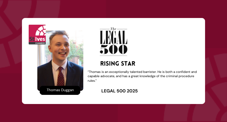 Congratulations to Thomas Duggan who has been ranked as a Rising Star in the Legal 500 2025 directory.

To view their profile please visit: stiveschambers.co.uk/barristers/tho…