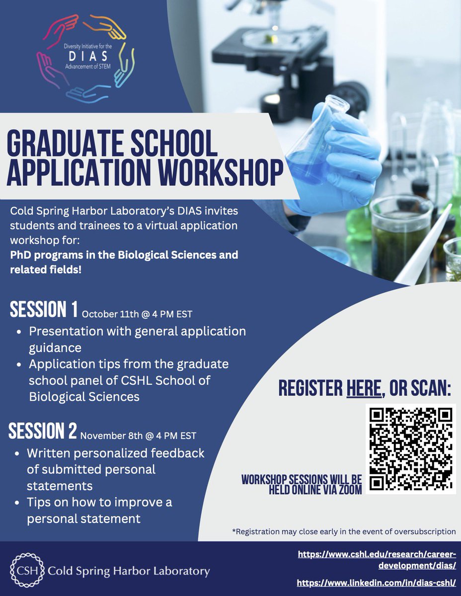 Emma Courtney (@emmaccourtney) on Twitter photo Calling all applicants to PhD programs in Biology-adjacent fields! <a href="/DIAS_org1/">DIAS at CSHL</a> at <a href="/CSHL/">Cold Spring Harbor Laboratory</a> is hosting a two-part virtual admissions workshop, with application advice and personal statement feedback. Learn more and register here: forms.gle/Fru41D5Uvc2YZ3… Calling all applicants to PhD programs in Biology-adjacent fields! <a href="/DIAS_org1/">DIAS at CSHL</a> at <a href="/CSHL/">Cold Spring Harbor Laboratory</a> is hosting a two-part virtual admissions workshop, with application advice and personal statement feedback. Learn more and register here: forms.gle/Fru41D5Uvc2YZ3…