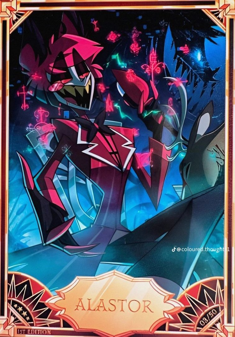 #HazbinHotel #Alastor ISO Alastor card. I'll make whoever can get me one custOm fullbody Chibi Live2D Vtuber model, if it's foil I'd do non chibi waist up vtuber model. Can be 1st or 2nd edition, IDC. Art and rigging. I BOUGHT 10 PACKS AND NOT A SINGLE ALASTOR :[